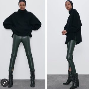 ZARA Faux Leather Leggings Green S - New without tags
